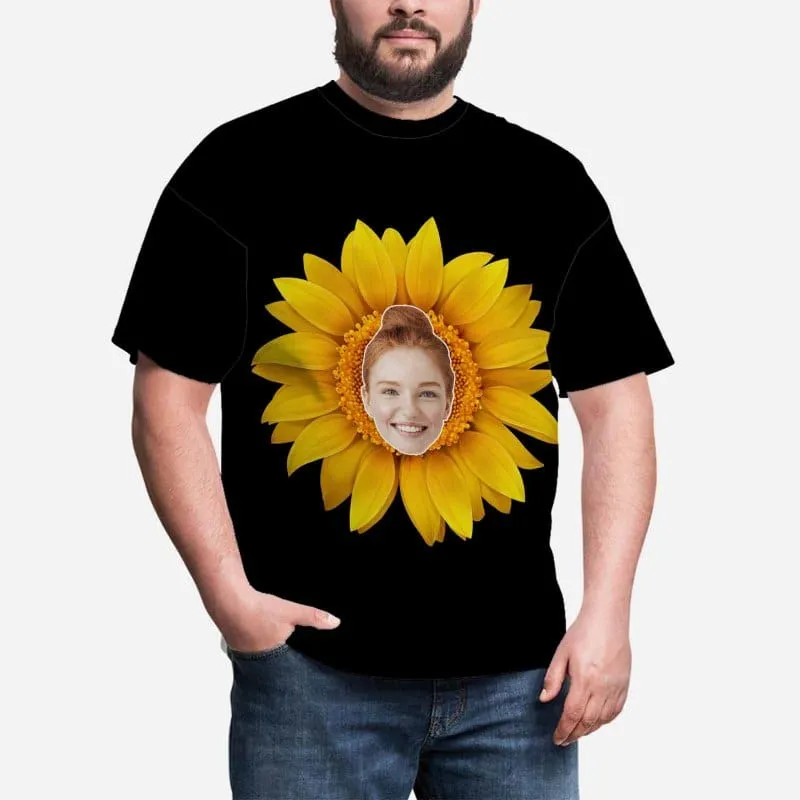 Custom Sunflower Shirts with Faces Personalized Men's All Over Print T-shirt Put Your Face on Shirt Gift