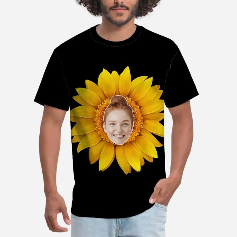 Custom Sunflower Shirts with Faces Personalized Men's All Over Print T-shirt Put Your Face on Shirt Gift