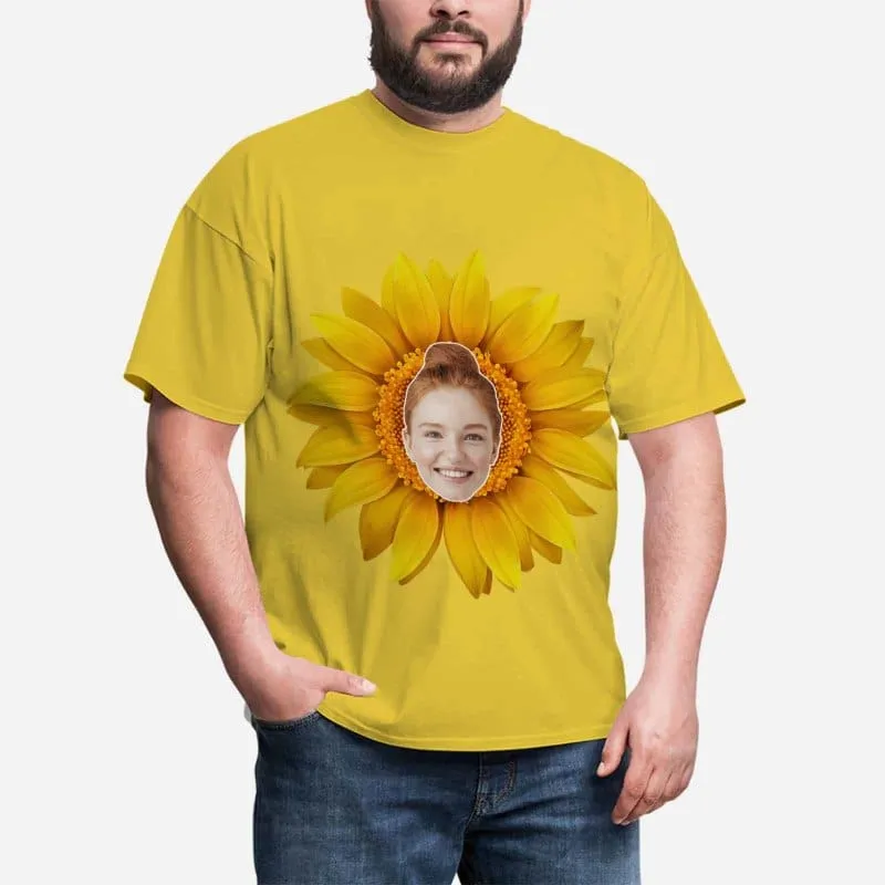 Custom Sunflower Shirts with Faces Personalized Men's All Over Print T-shirt Put Your Face on Shirt Gift