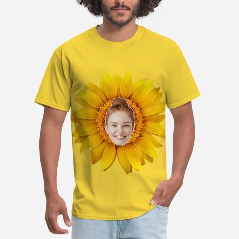 Custom Sunflower Shirts with Faces Personalized Men's All Over Print T-shirt Put Your Face on Shirt Gift