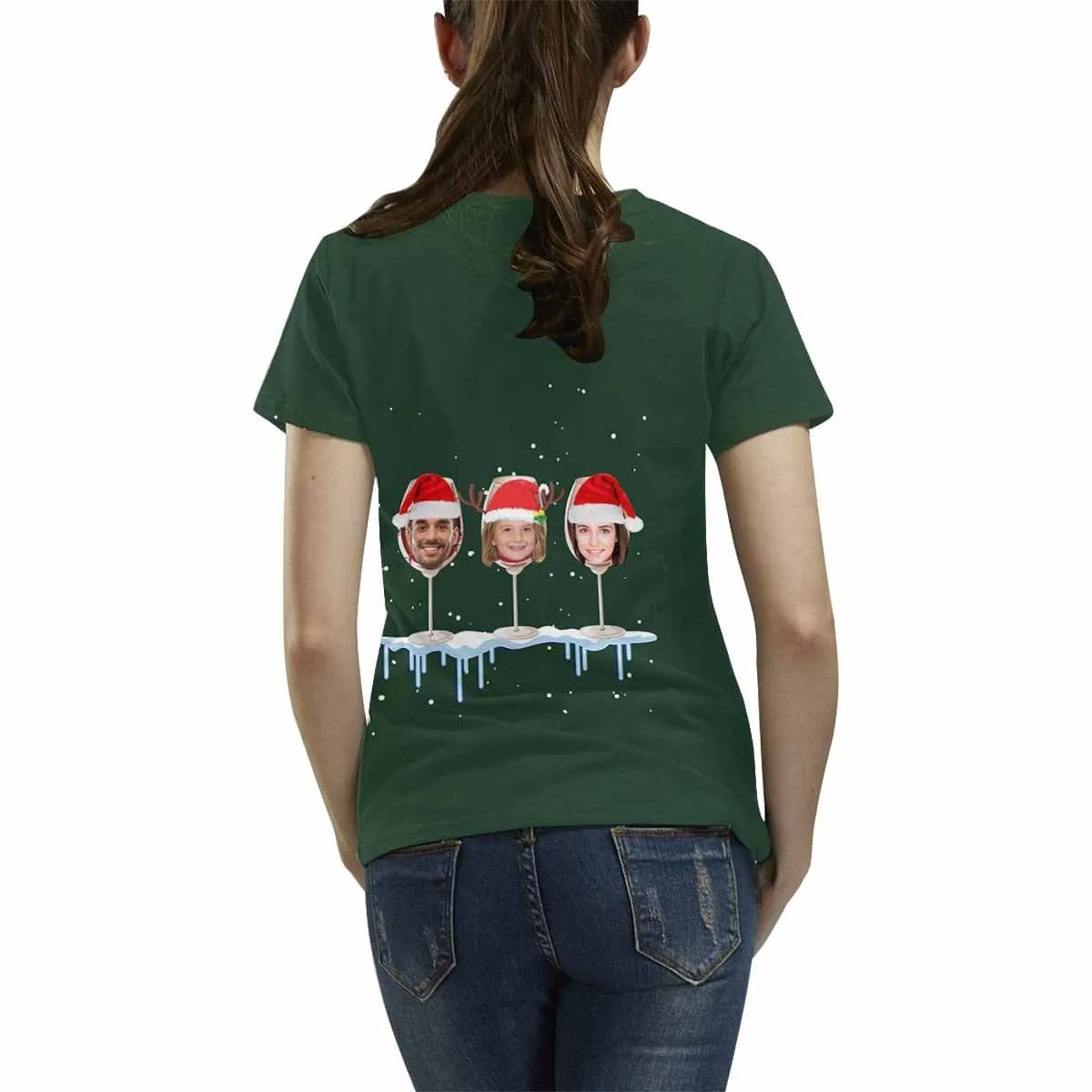 Custom Your Face on A Shirt Christmas Wine Cup Women's All Over Print T-shirt Gift for Xmas