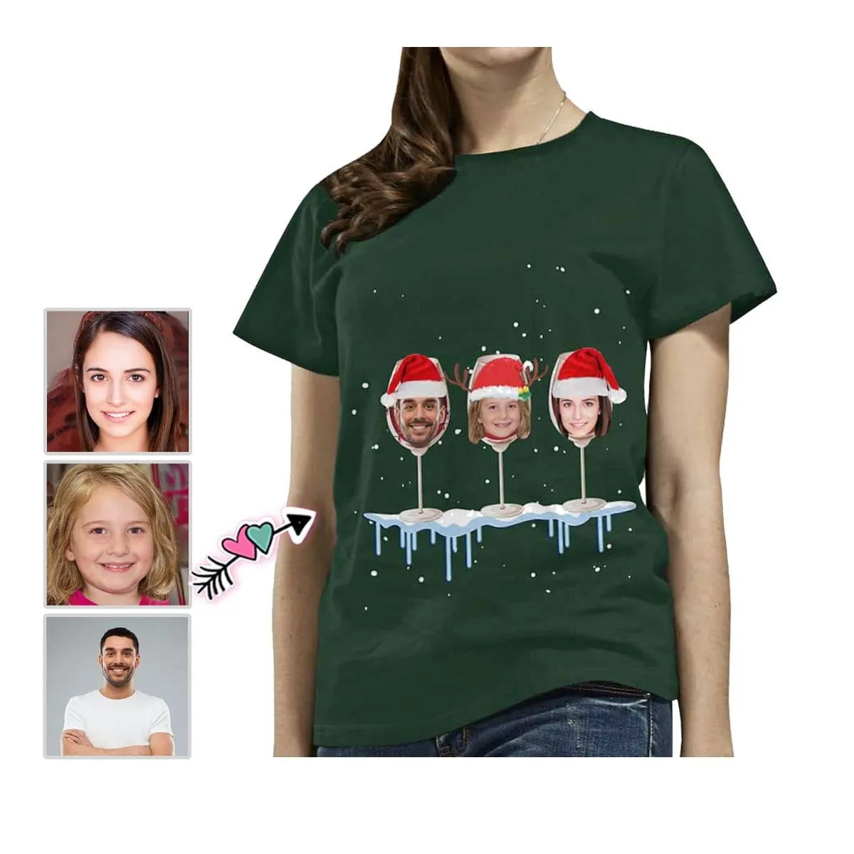 Custom Your Face on A Shirt Christmas Wine Cup Women's All Over Print T-shirt Gift for Xmas