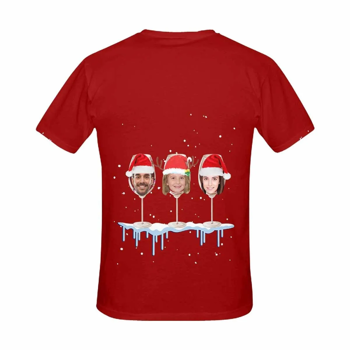 Custom Your Face on A Shirt Christmas Wine Cup Women's All Over Print T-shirt Gift for Xmas
