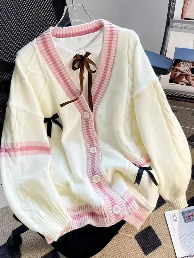 Cutie Women's Ribbon Bow Design Cardigans - Ailime Designs