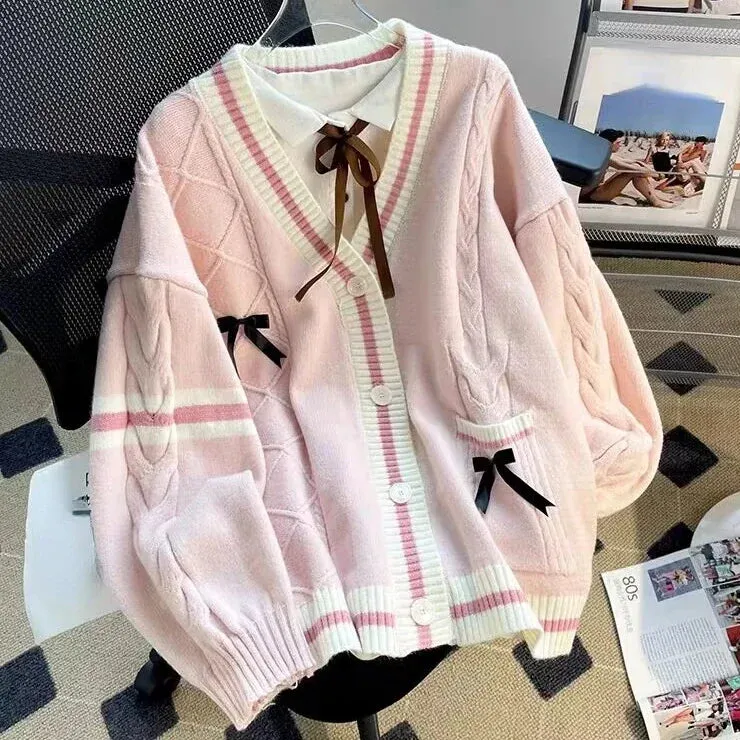 Cutie Women's Ribbon Bow Design Cardigans - Ailime Designs