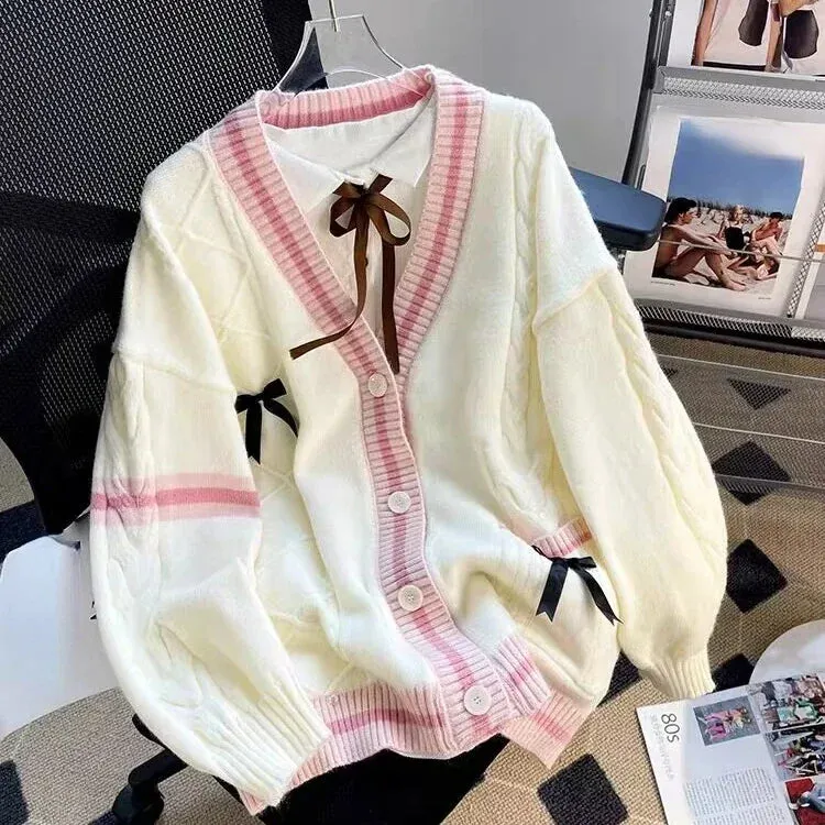 Cutie Women's Ribbon Bow Design Cardigans - Ailime Designs