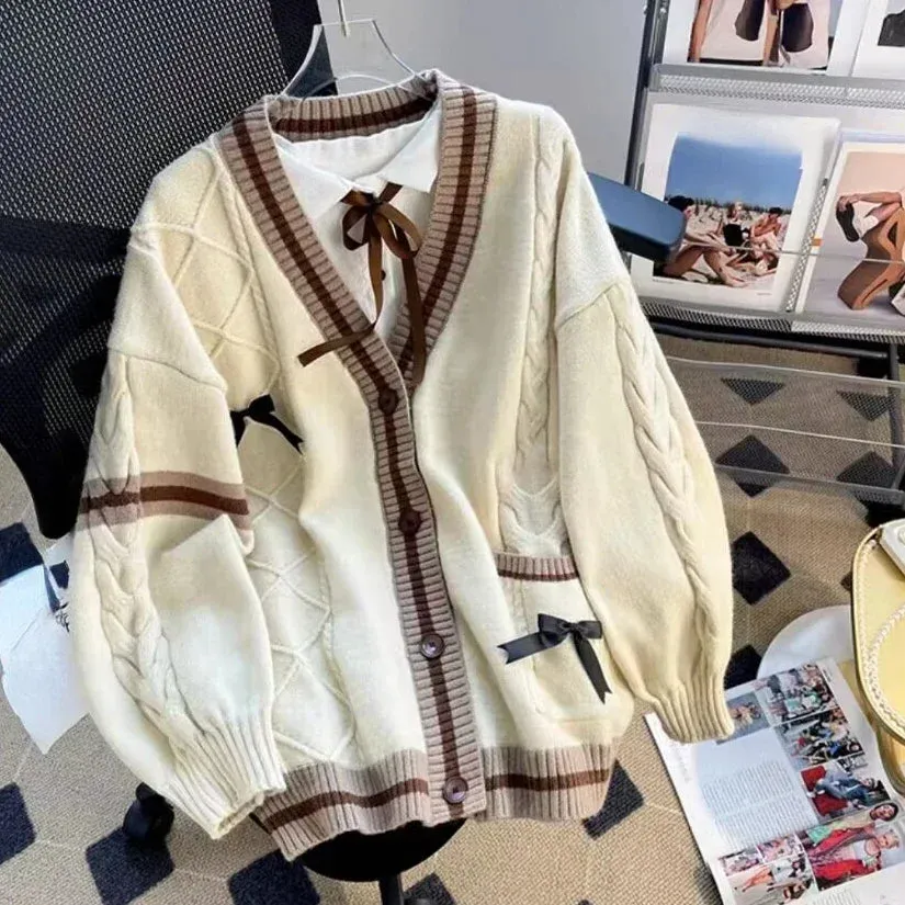 Cutie Women's Ribbon Bow Design Cardigans - Ailime Designs