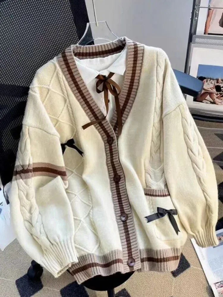 Cutie Women's Ribbon Bow Design Cardigans - Ailime Designs