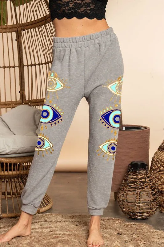 Dark Grey Evil Eye Sweatpants