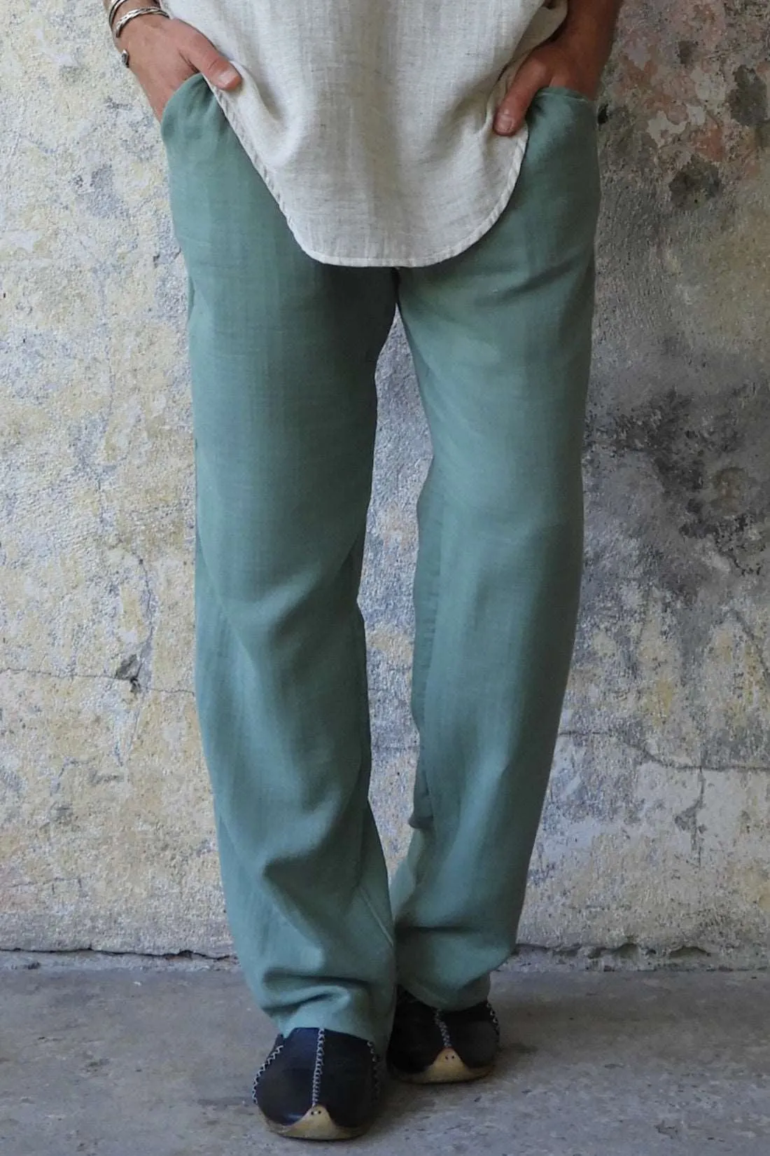 DUNE Men's Organic Gauze Cotton Pants (Black, Sage Green)