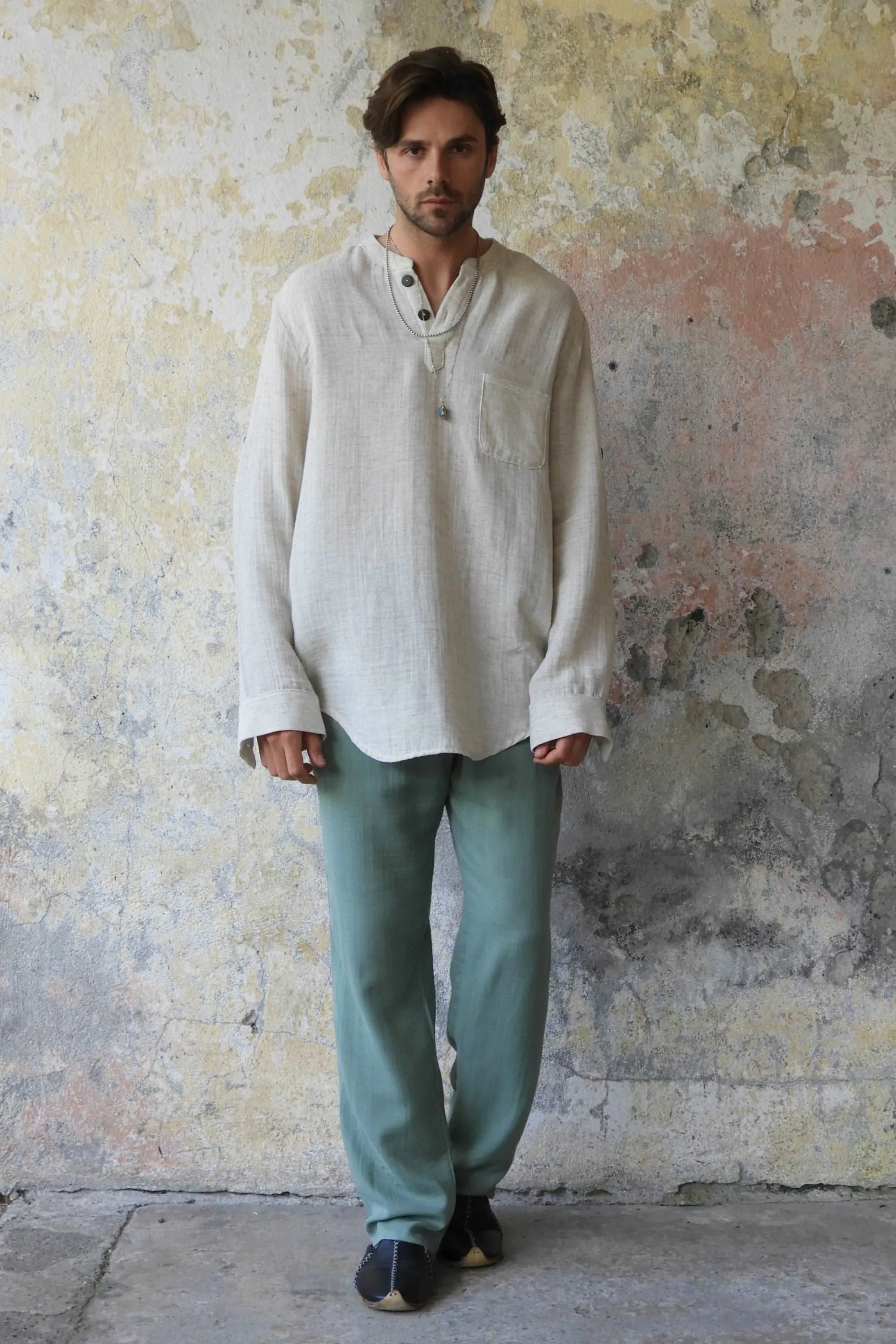 DUNE Men's Organic Gauze Cotton Pants (Black, Sage Green)