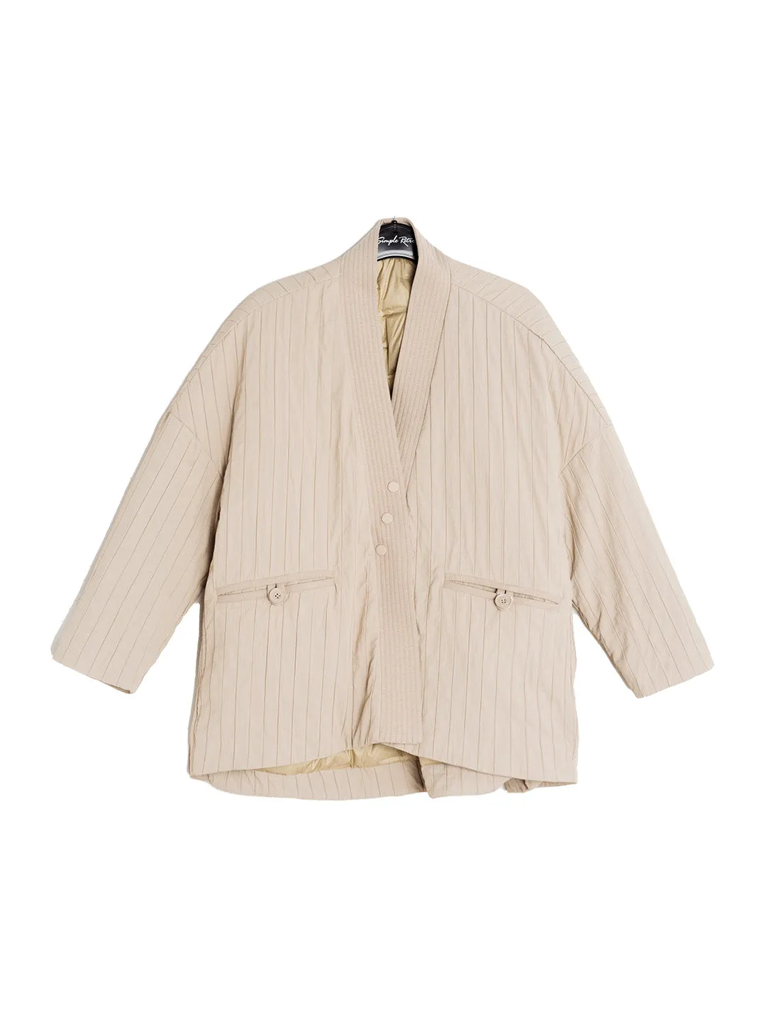 Emi Collarless Pocket Down Jacket - Khaki