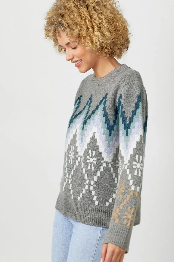 Fair Isle Pullover Sweater  Grey Mix