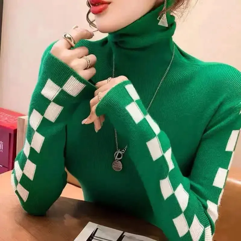 Flag Check Sleeve Design Black Turtleneck Sweaters - Ailime Designs