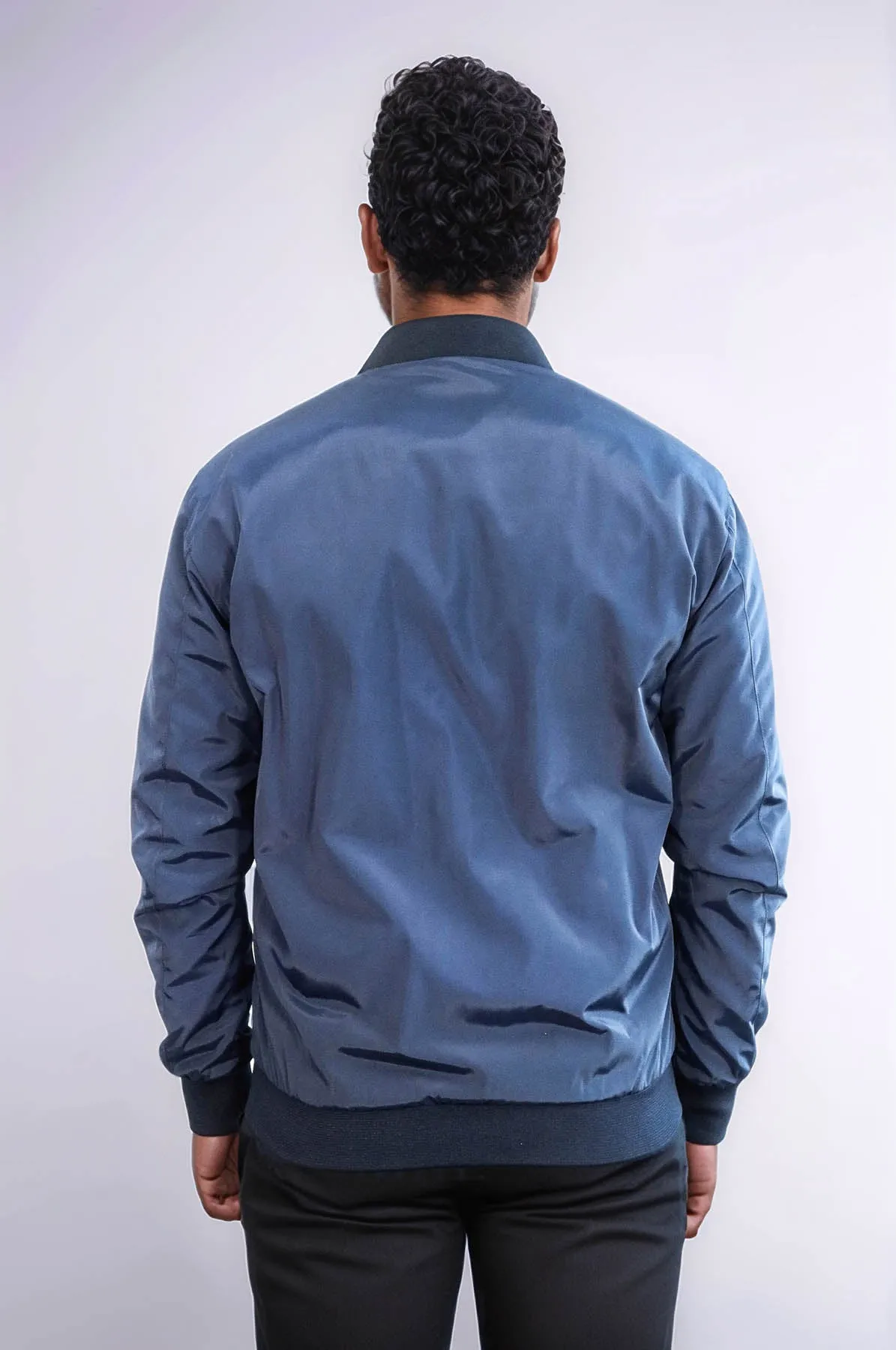 Flap Pockets Zippered Blue Men Bomber Coat - Wessi