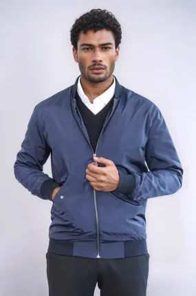 Flap Pockets Zippered Blue Men Bomber Coat - Wessi