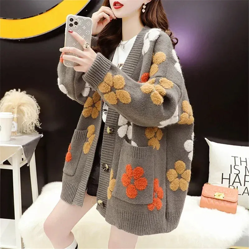 Floral Printed Button Front Design Fashion Cardigans - Ailime Designs