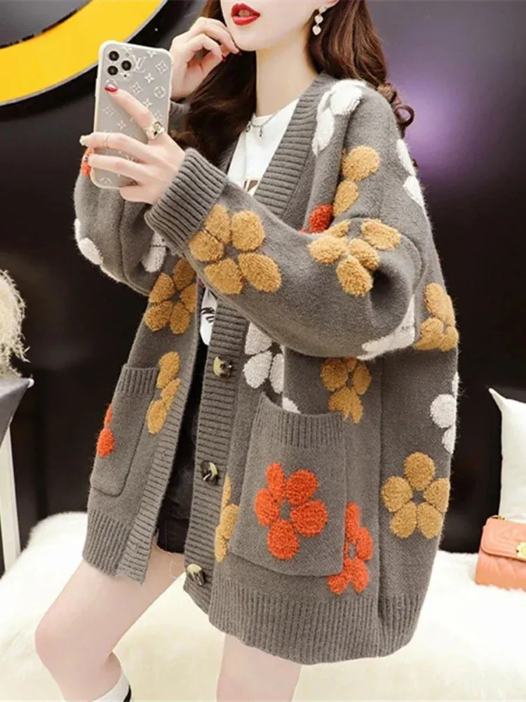 Floral Printed Button Front Design Fashion Cardigans - Ailime Designs