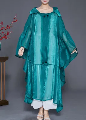 Fluorescent Green Loose Silk UPF 50  Cardigans Hooded Batwing Sleeve