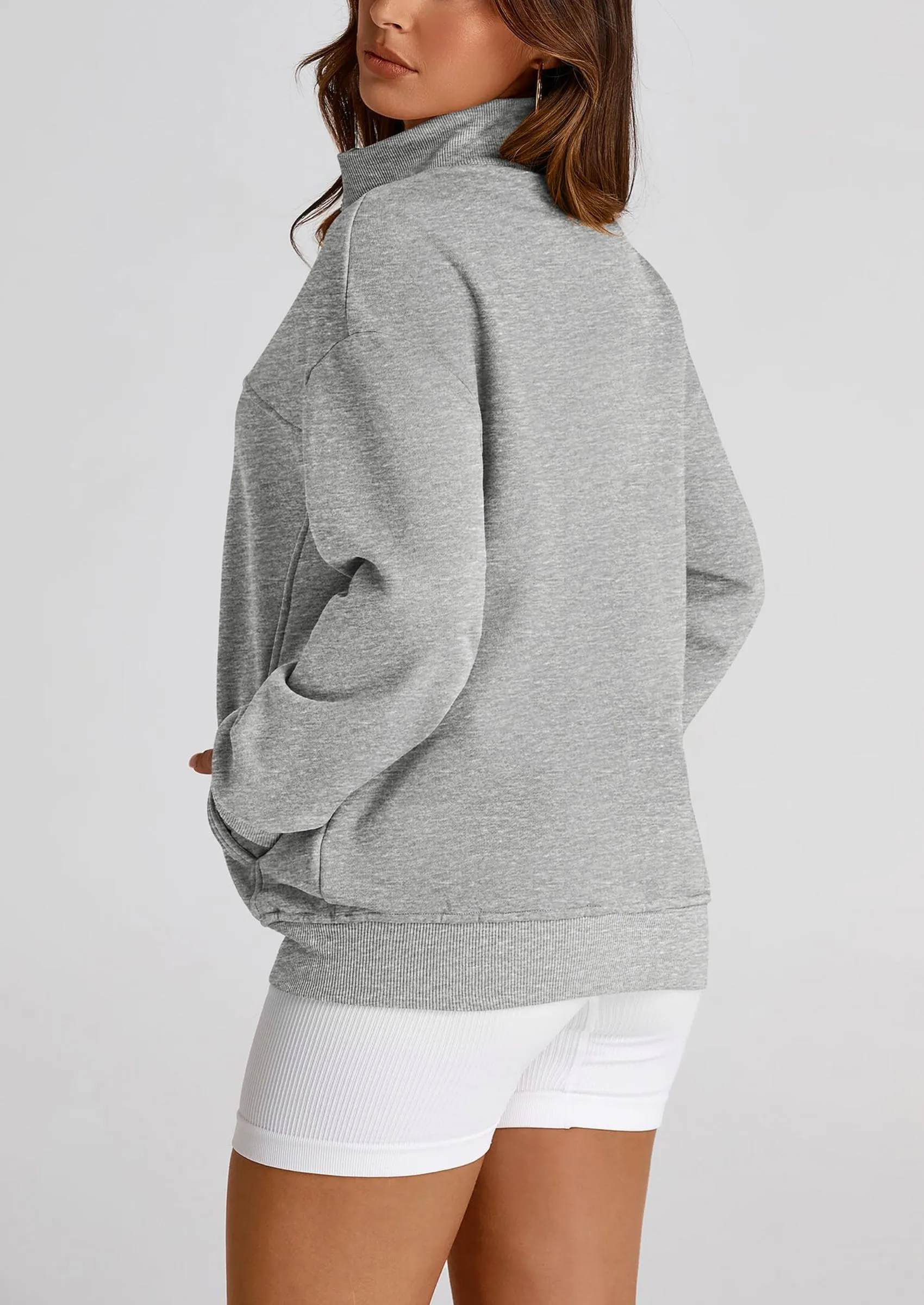 Full Zip Up Long Sleeve Loose Fit Trendy Casual Cardigan with Pockets