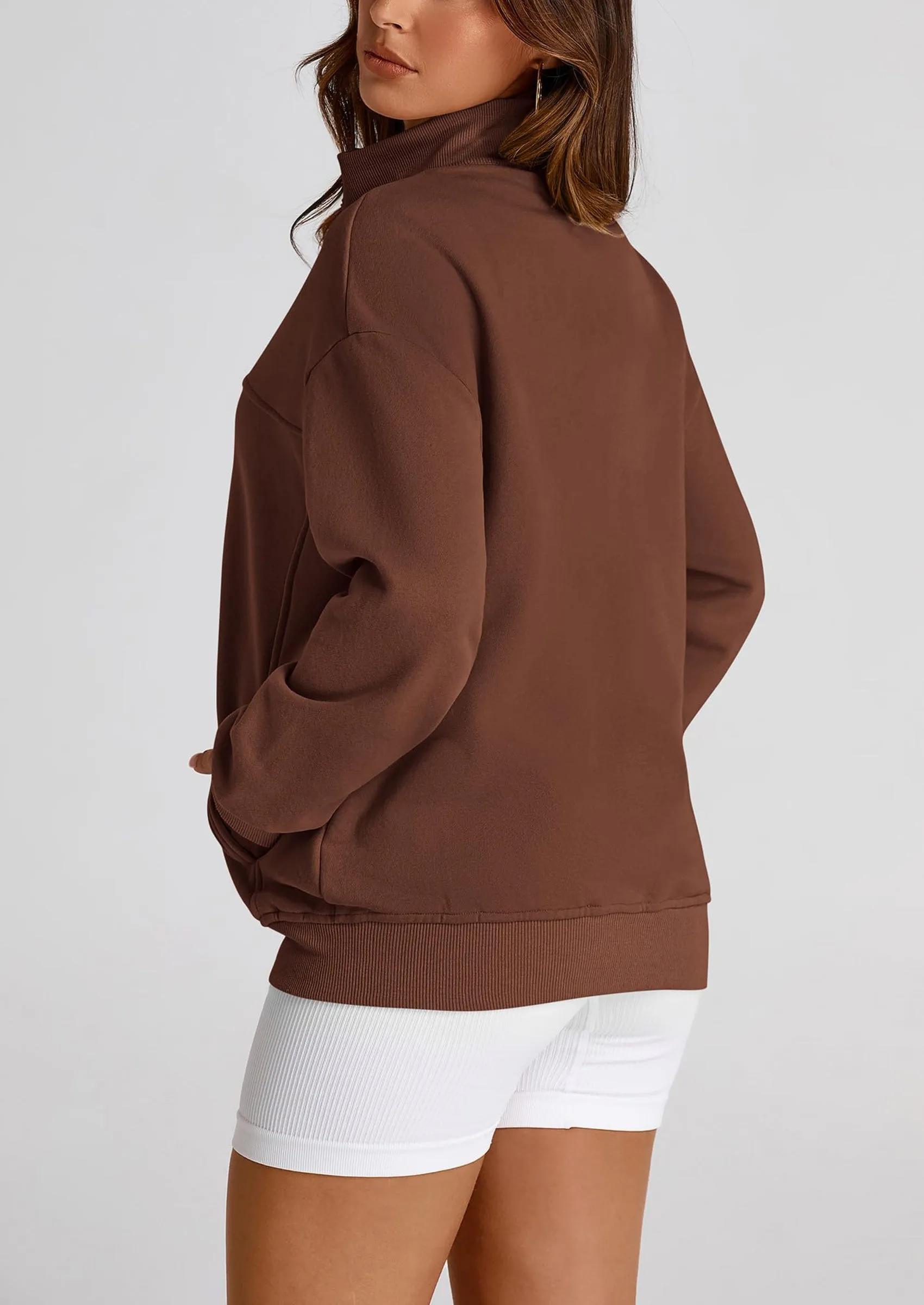 Full Zip Up Long Sleeve Loose Fit Trendy Casual Cardigan with Pockets