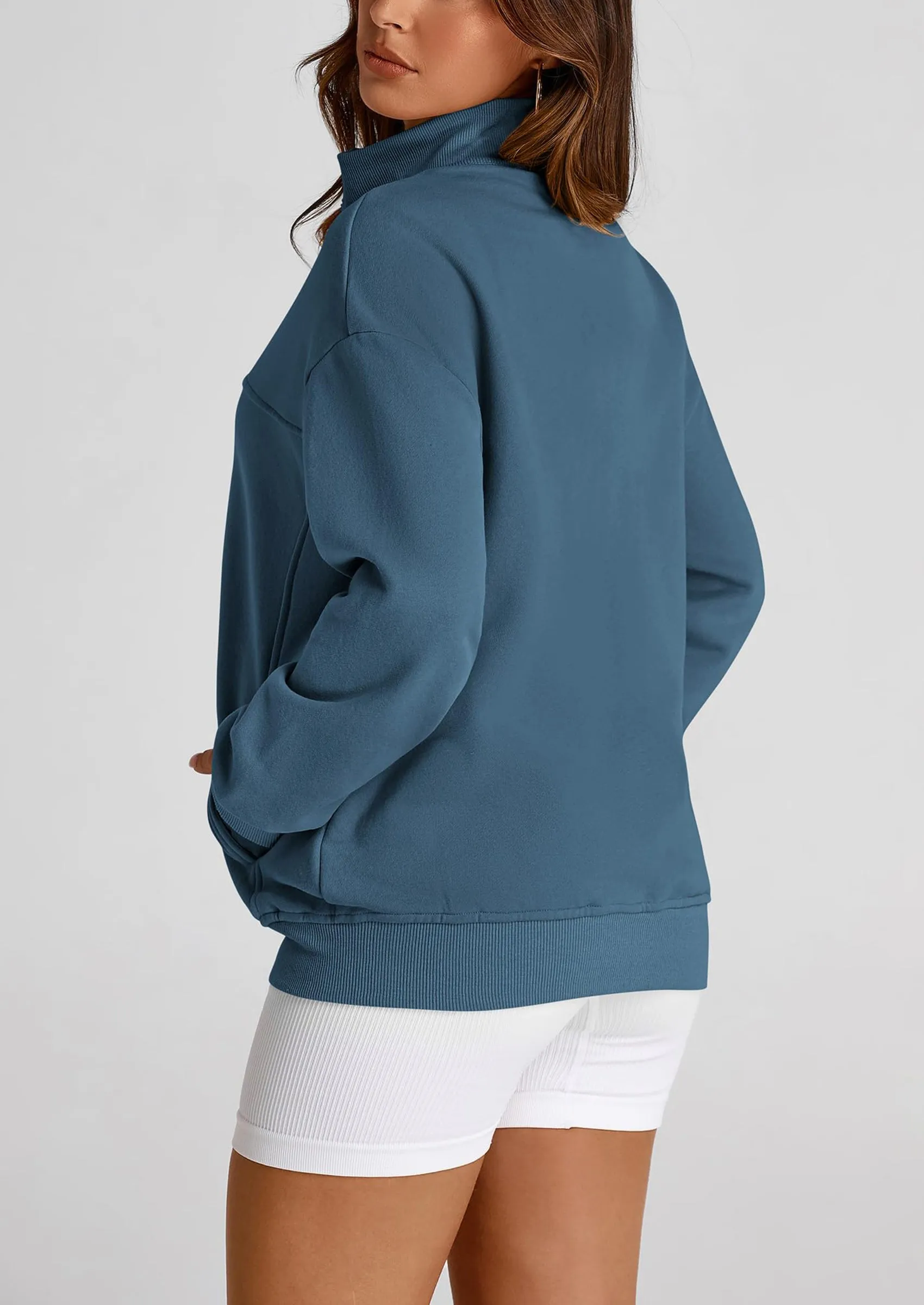 Full Zip Up Long Sleeve Loose Fit Trendy Casual Cardigan with Pockets