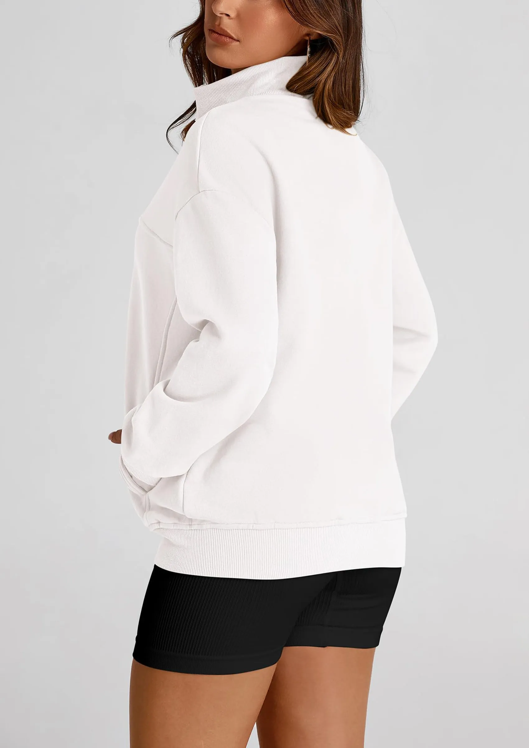 Full Zip Up Long Sleeve Loose Fit Trendy Casual Cardigan with Pockets