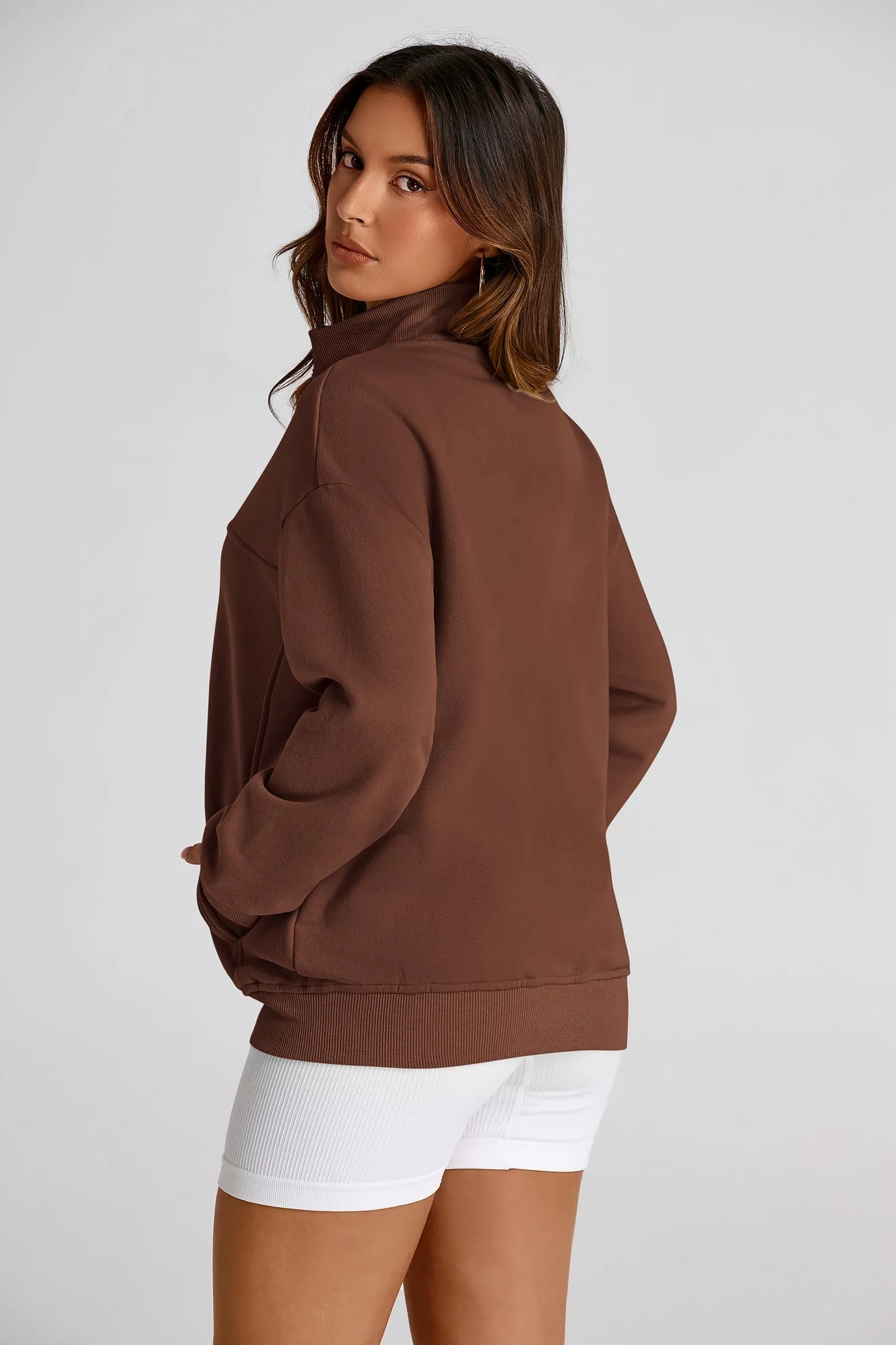 Full Zip Up Long Sleeve Loose Fit Trendy Casual Cardigan with Pockets
