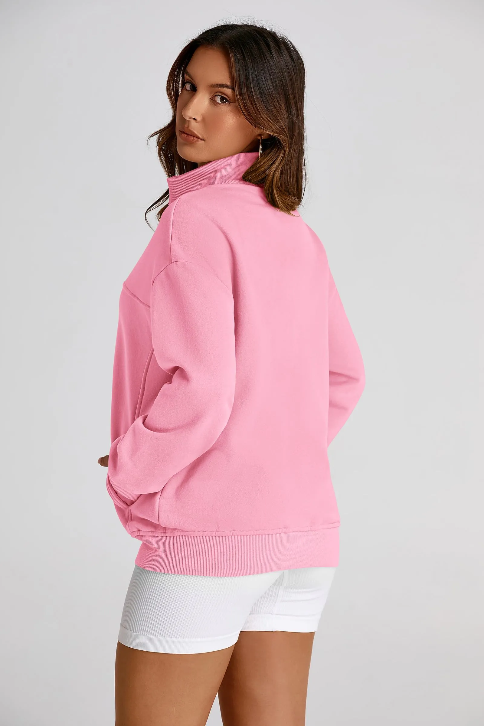 Full Zip Up Long Sleeve Loose Fit Trendy Casual Cardigan with Pockets