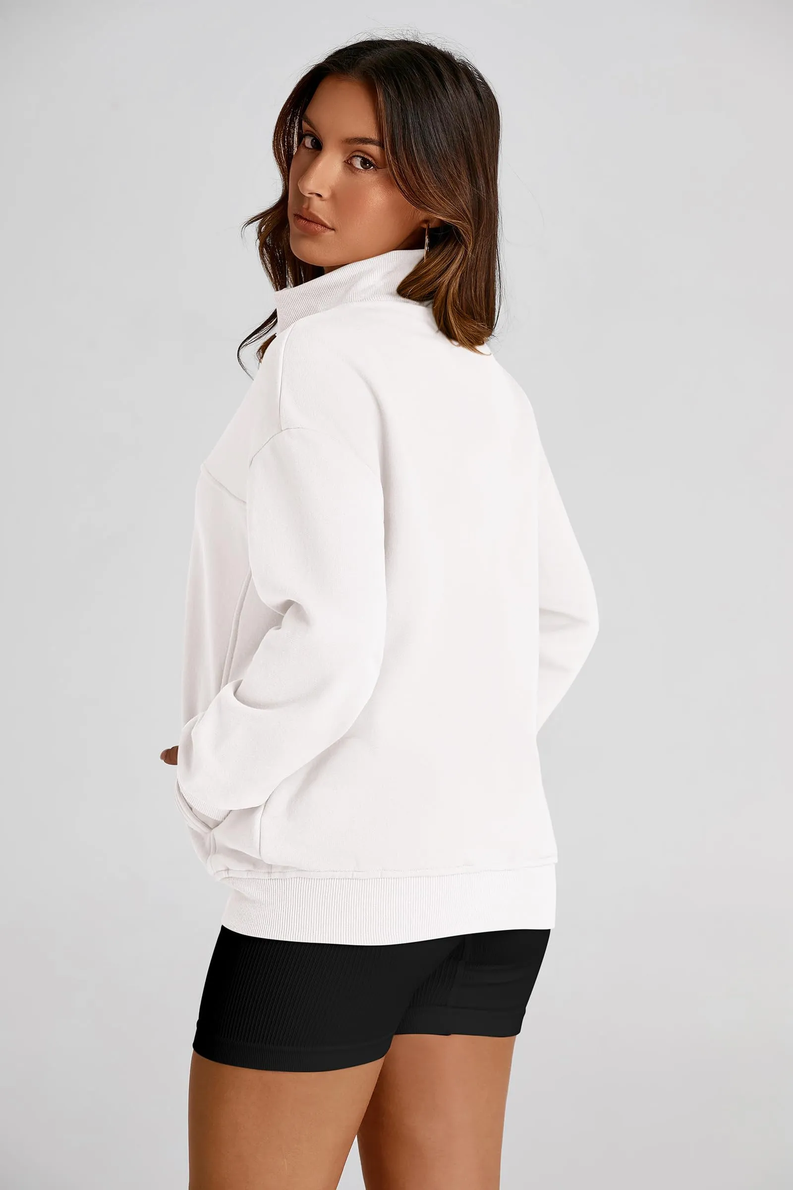 Full Zip Up Long Sleeve Loose Fit Trendy Casual Cardigan with Pockets