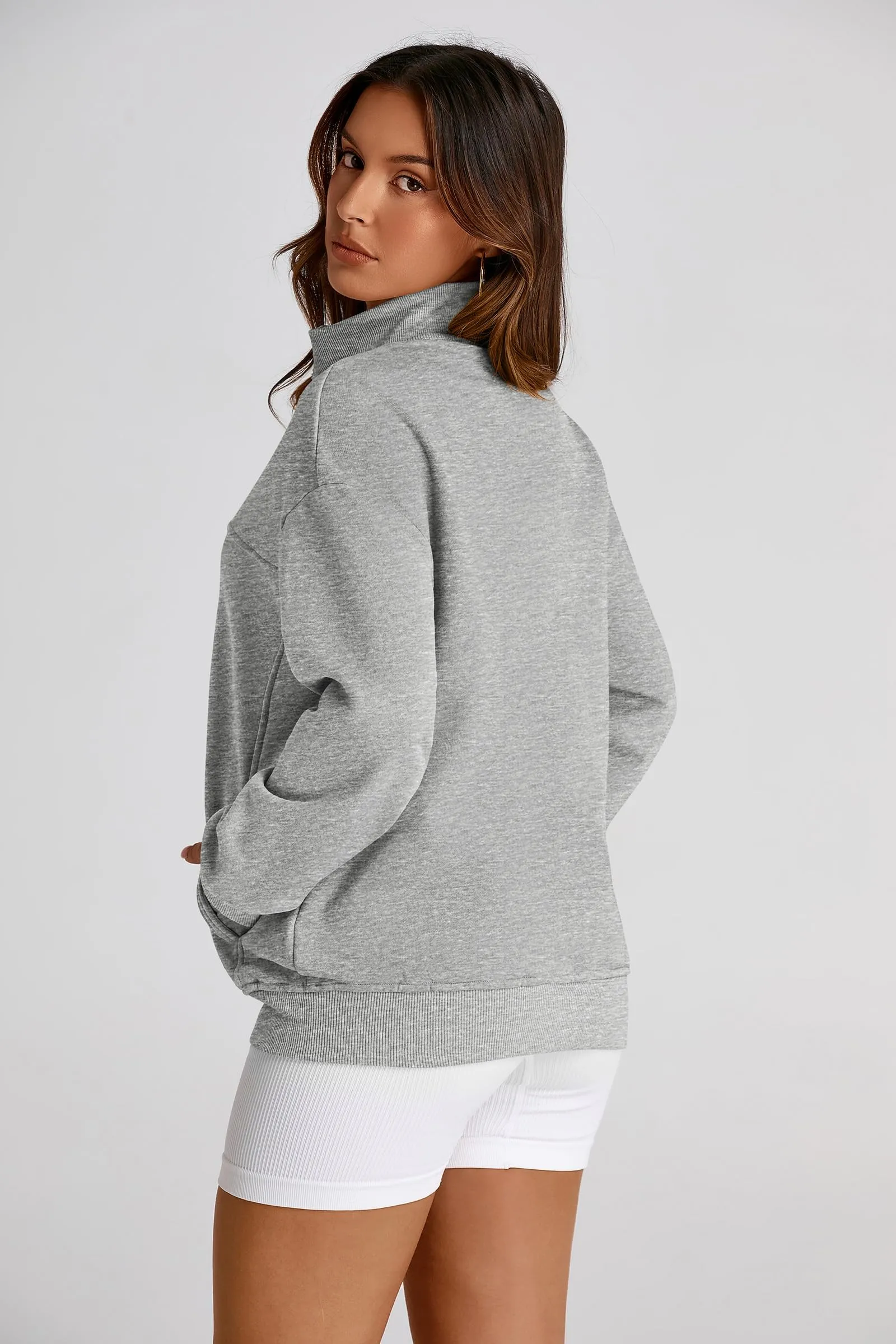 Full Zip Up Long Sleeve Loose Fit Trendy Casual Cardigan with Pockets