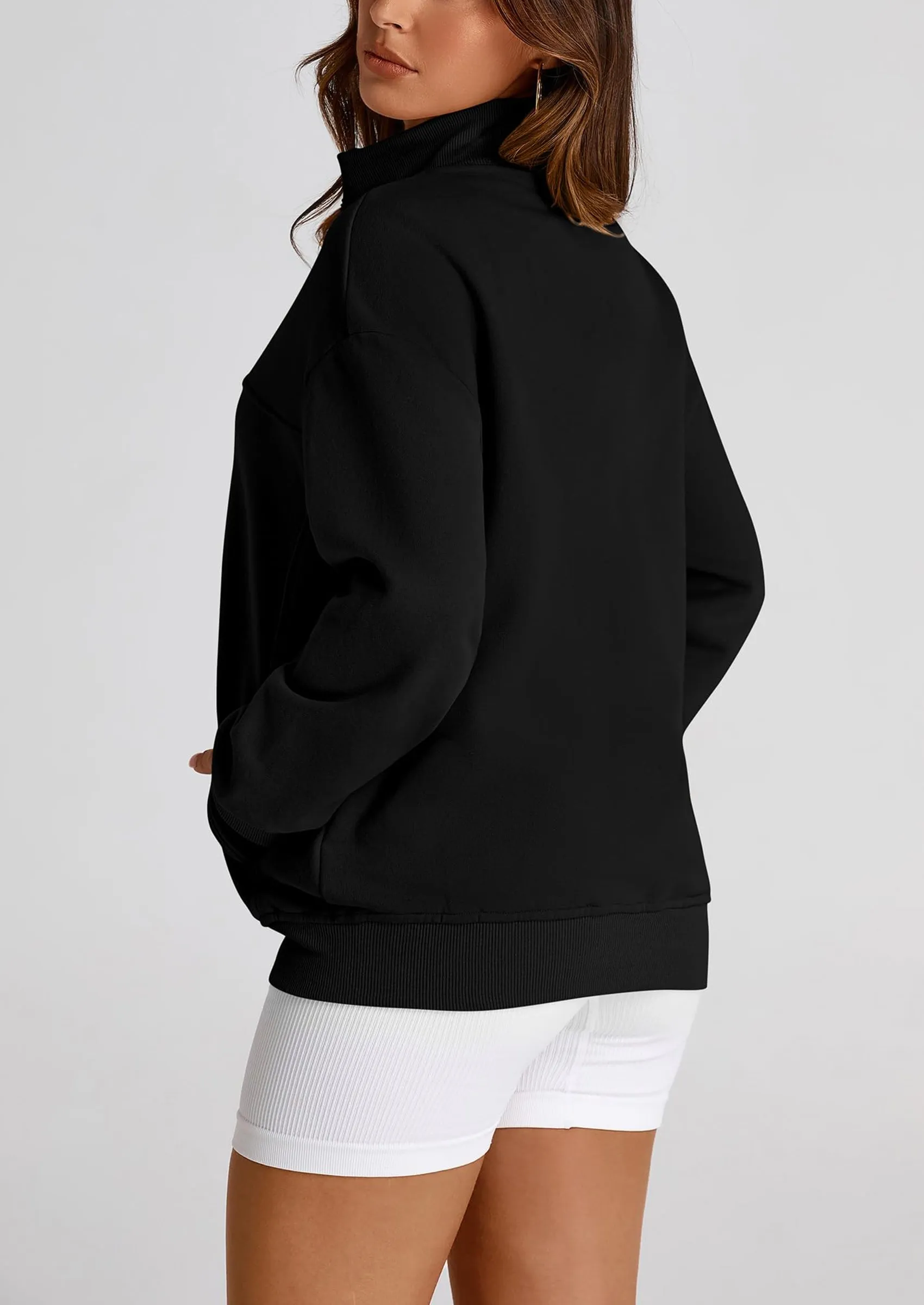Full Zip Up Long Sleeve Loose Fit Trendy Casual Cardigan with Pockets
