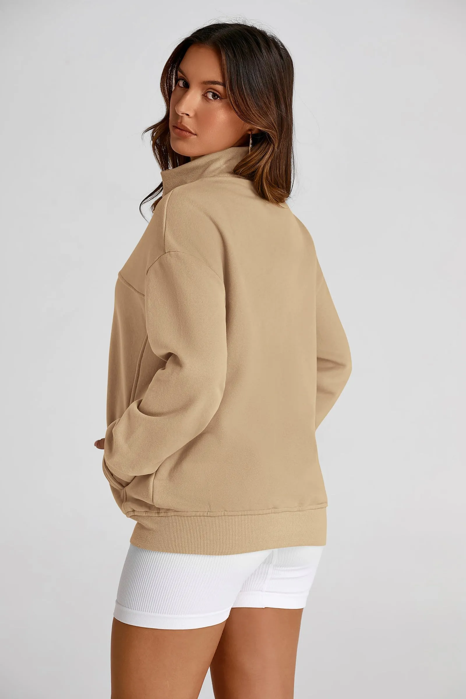 Full Zip Up Long Sleeve Loose Fit Trendy Casual Cardigan with Pockets