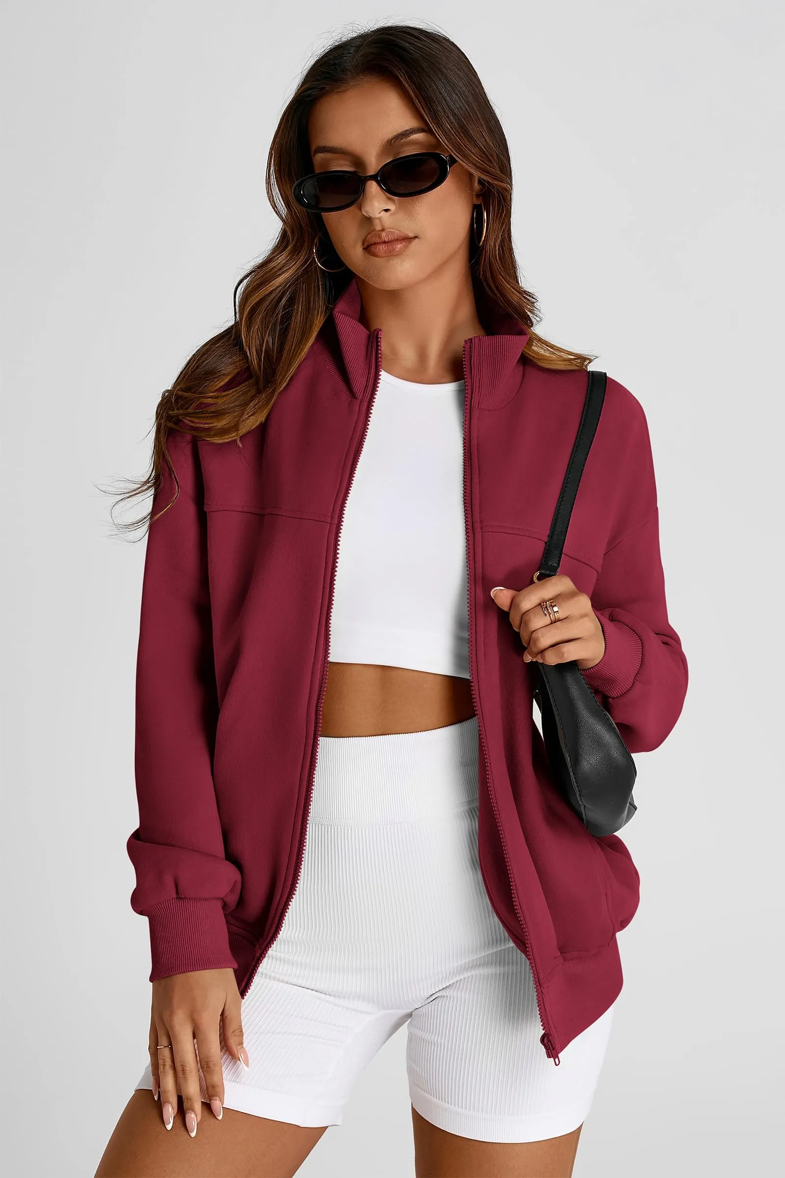Full Zip Up Long Sleeve Loose Fit Trendy Casual Cardigan with Pockets