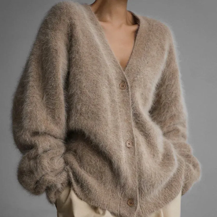 Girlary Elegant Mohair Knitted Cardigans Loose O Neck Single Breasted Long Sleeve Sweater Fall Clothes 2024 Women Pink Cardigan Luxury