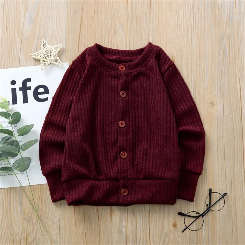 Girls Button Solid Long Sleeve Cardigan Sweaters Girls Wholesale Clothes