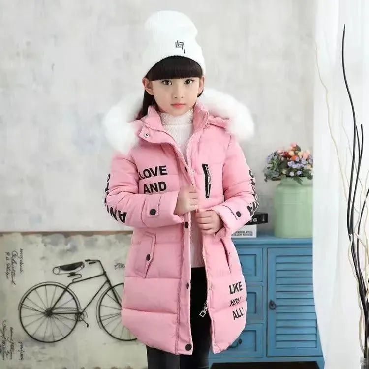 Girls Fashion Fur Hooded Waterproof Outwear Jackets