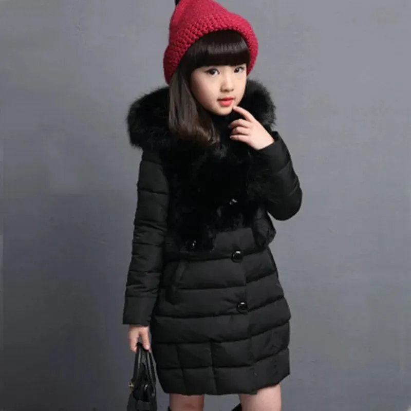 Girls Fashion Fur Hooded Waterproof Outwear Jackets