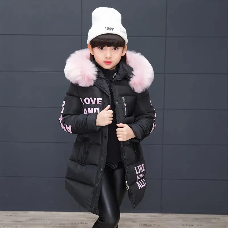 Girls Fashion Fur Hooded Waterproof Outwear Jackets
