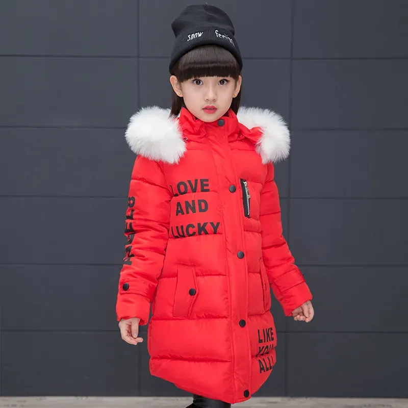 Girls Fashion Fur Hooded Waterproof Outwear Jackets