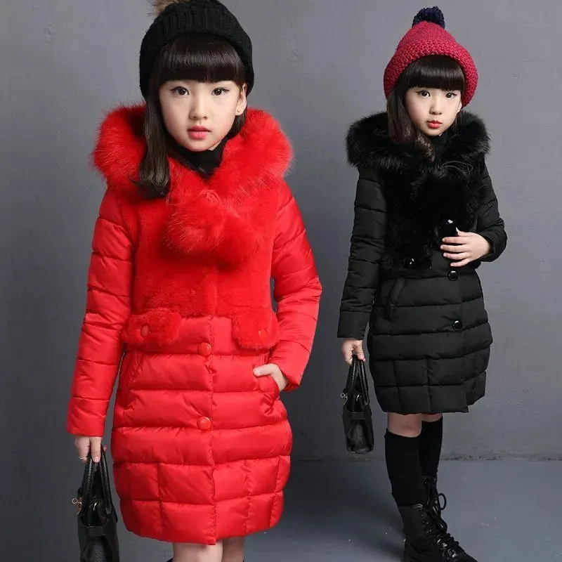 Girls Fashion Fur Hooded Waterproof Outwear Jackets