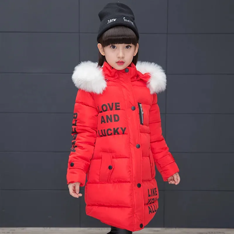 Girls Fashion Fur Hooded Waterproof Outwear Jackets