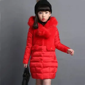 Girls Fashion Fur Hooded Waterproof Outwear Jackets