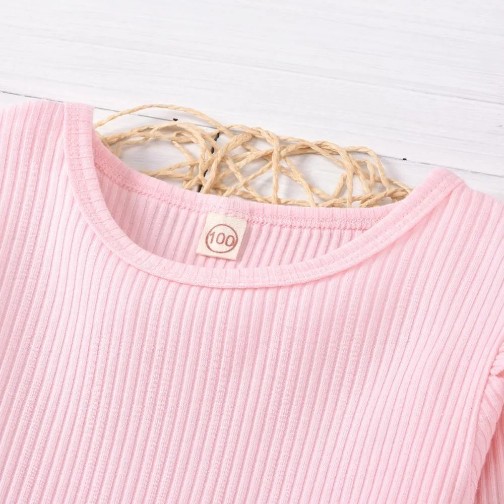 Girls Solid Color Long Sleeve Ruffle Top Girl T Shirts Wholesale