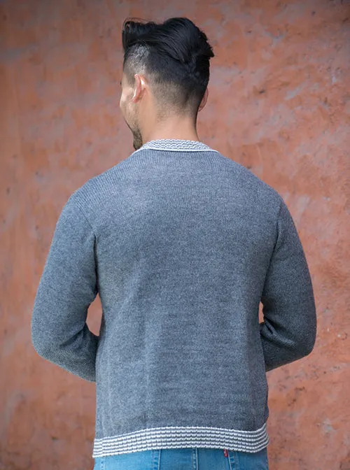 Gray Crewneck Alpaca Sweater for Men