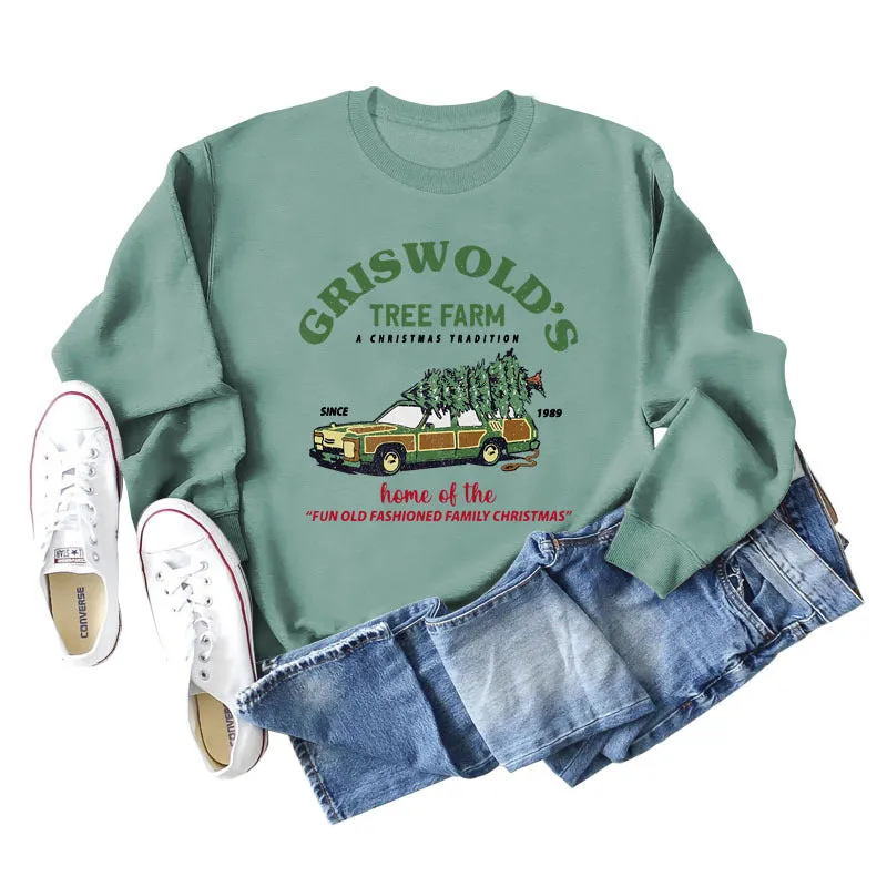 GRISWOLD'S TREE FARM Letter Christmas Loose Sweater Long Sleeve Woman