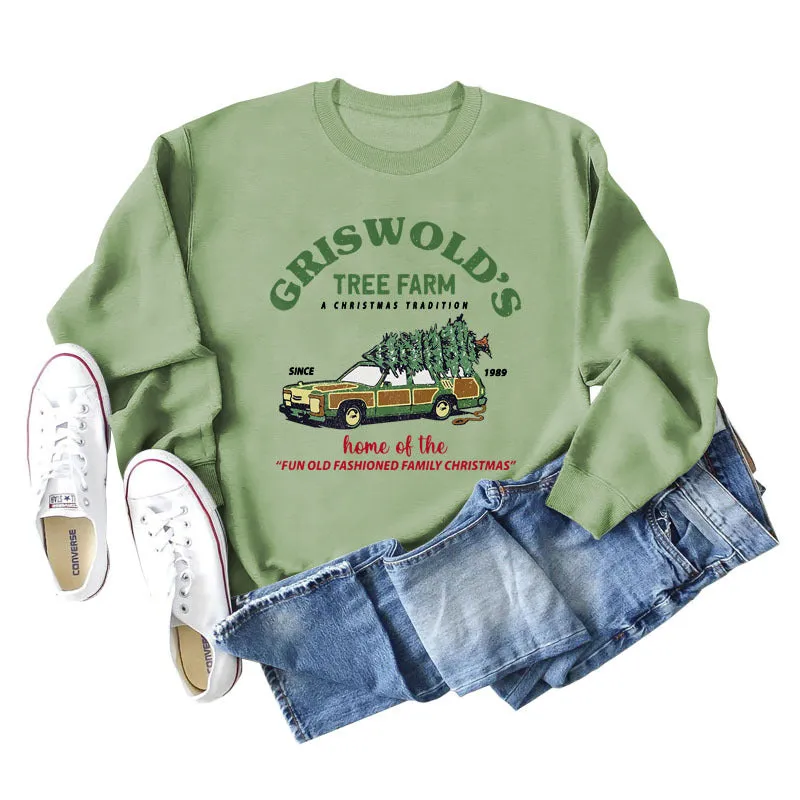 GRISWOLD'S TREE FARM Letter Christmas Loose Sweater Long Sleeve Woman