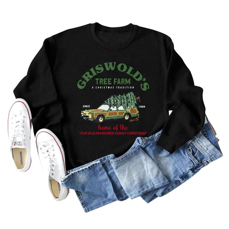 GRISWOLD'S TREE FARM Letter Christmas Loose Sweater Long Sleeve Woman
