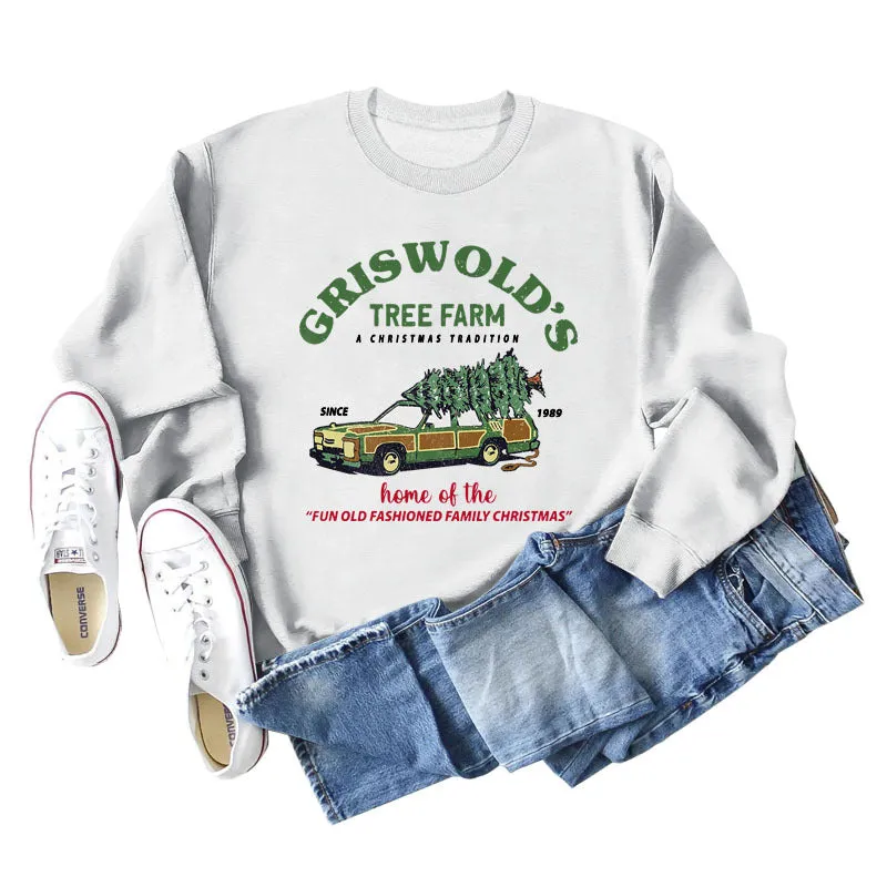 GRISWOLD'S TREE FARM Letter Christmas Loose Sweater Long Sleeve Woman