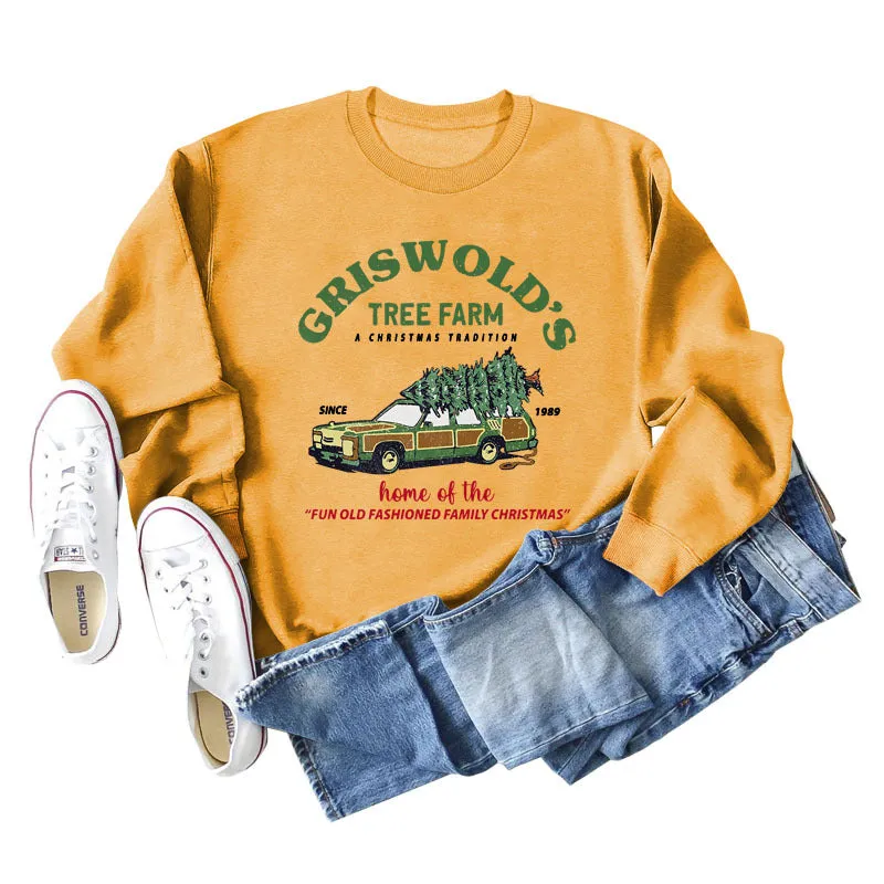 GRISWOLD'S TREE FARM Letter Christmas Loose Sweater Long Sleeve Woman